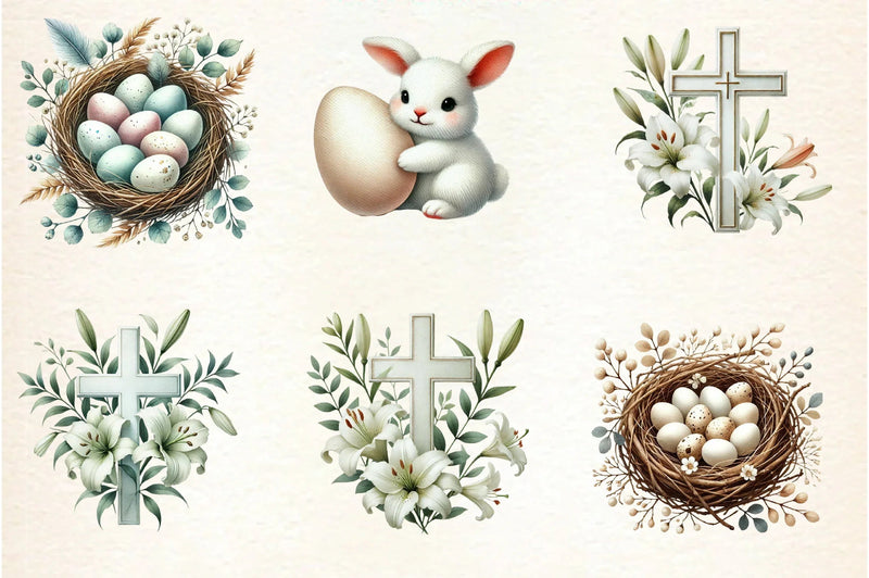Neutral White Easter Clipart Bundle - CraftNest - Digital Crafting and Art