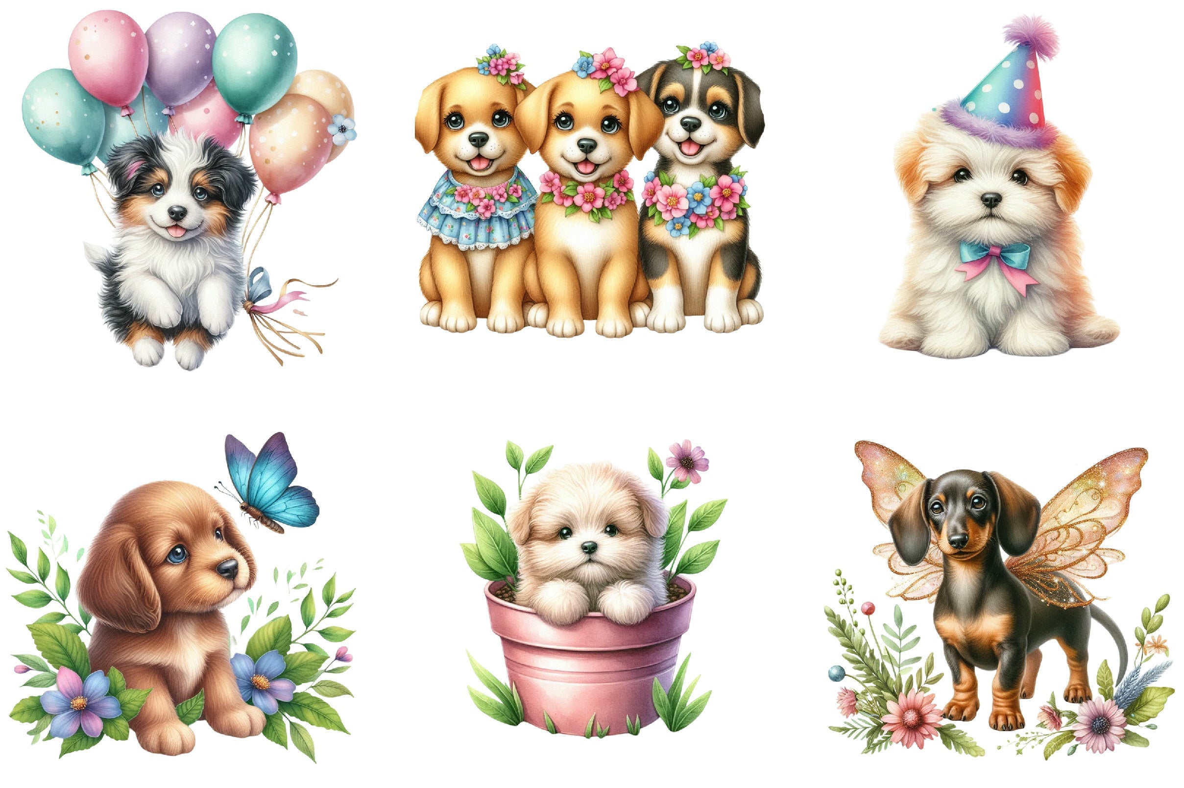 Whimsical Puppy Clipart Bundle