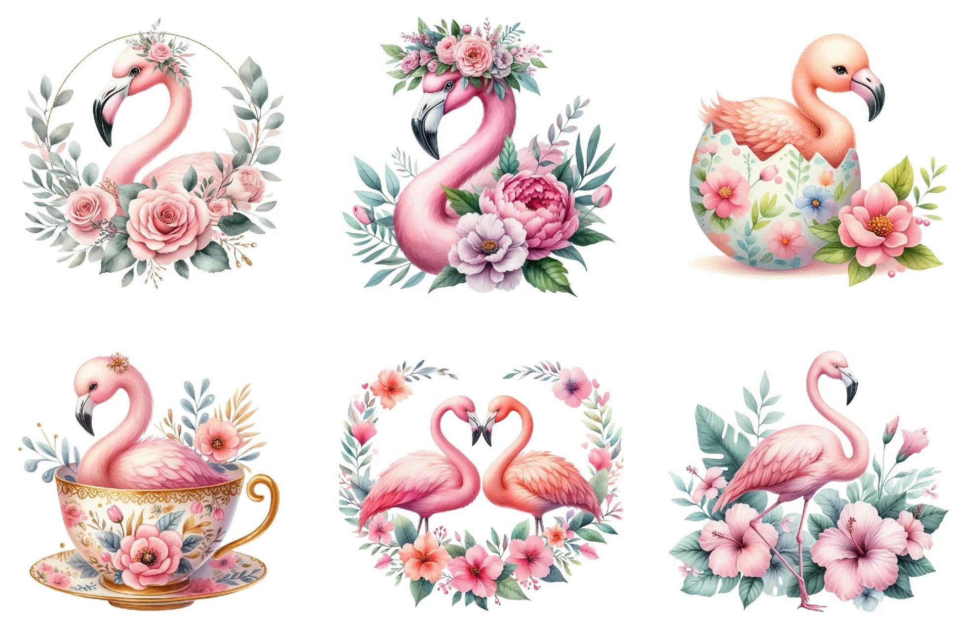 Floral Flamingo Clipart Bundle - CraftNest - Digital Crafting and Art