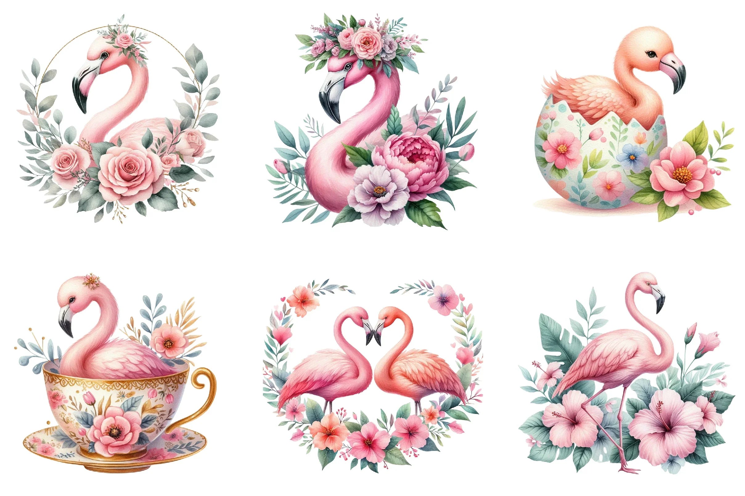 Floral Flamingo Clipart Bundle - CraftNest - Digital Crafting and Art