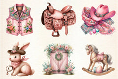 Vintage Pink Easter Western Clipart Bundle - CraftNest - Digital Crafting and Art