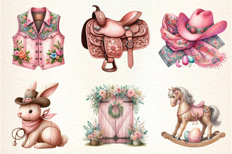 Vintage Pink Easter Western Clipart Bundle - CraftNest - Digital Crafting and Art