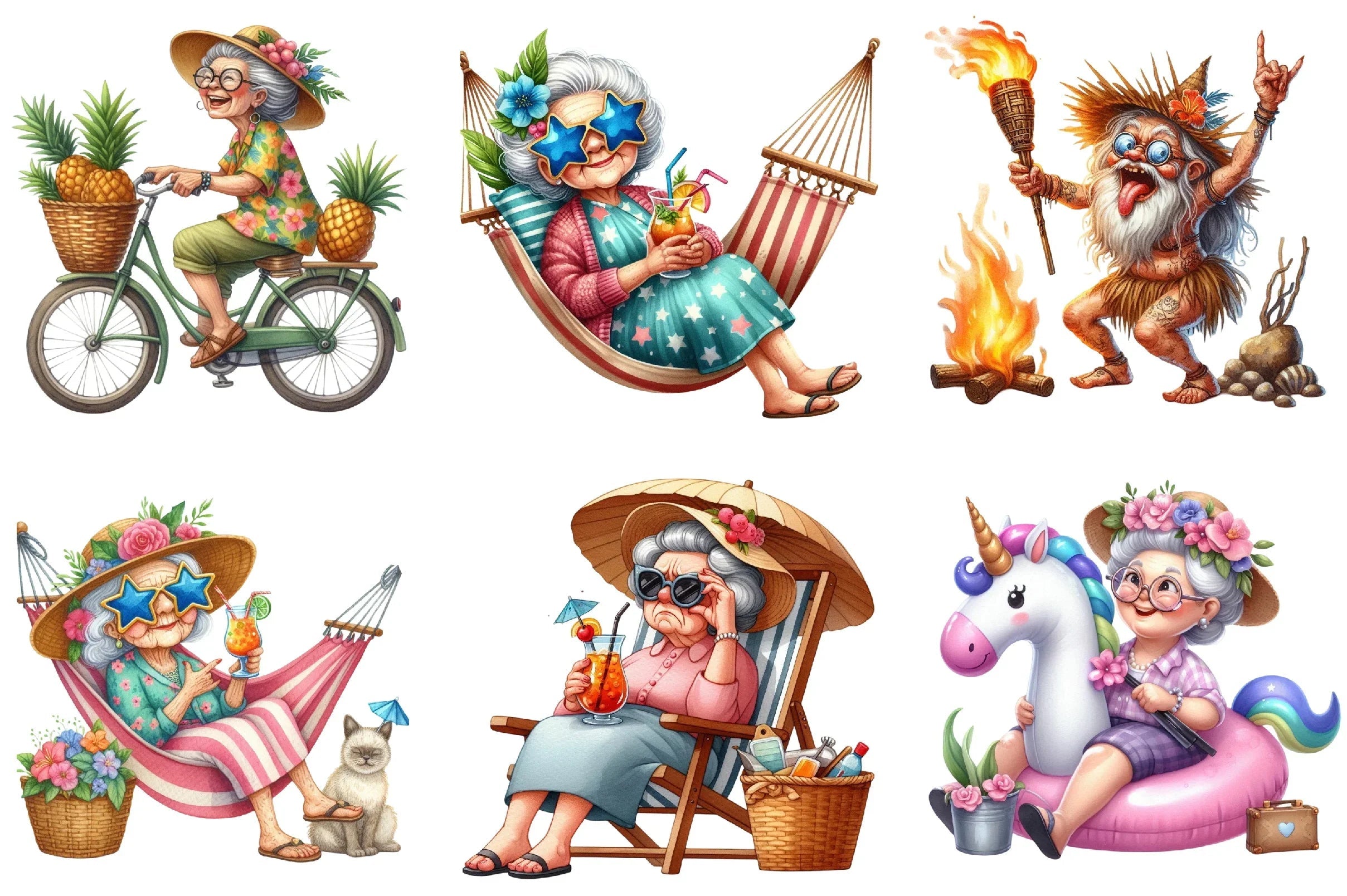Funny Summer Old Woman Clipart Bundle - CraftNest - Digital Crafting and Art