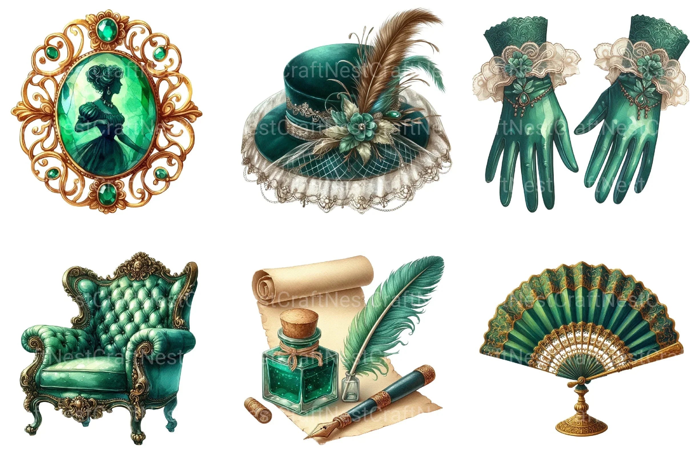 Emerald Victorian Clipart Bundle - CraftNest - Digital Crafting and Art