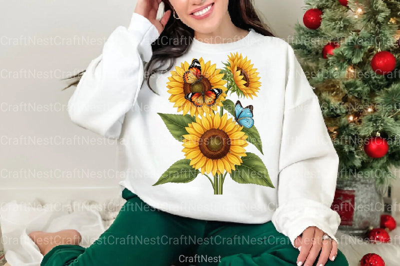 Sunflower and Butterfly Clipart Bundle 99 - CraftNest - Digital Crafting and Art