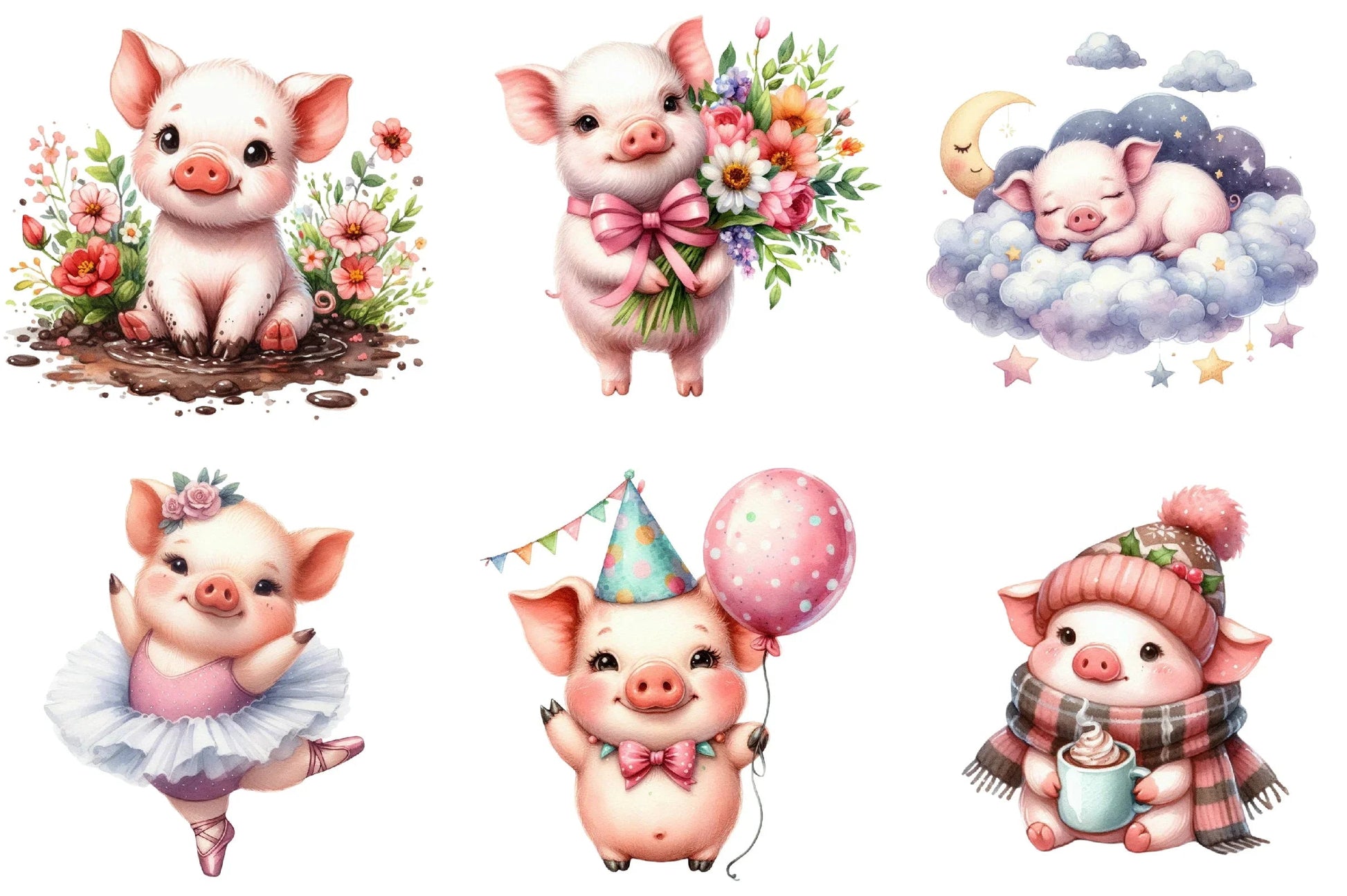 Cute Pig Clipart Bundle - CraftNest - Digital Crafting and Art
