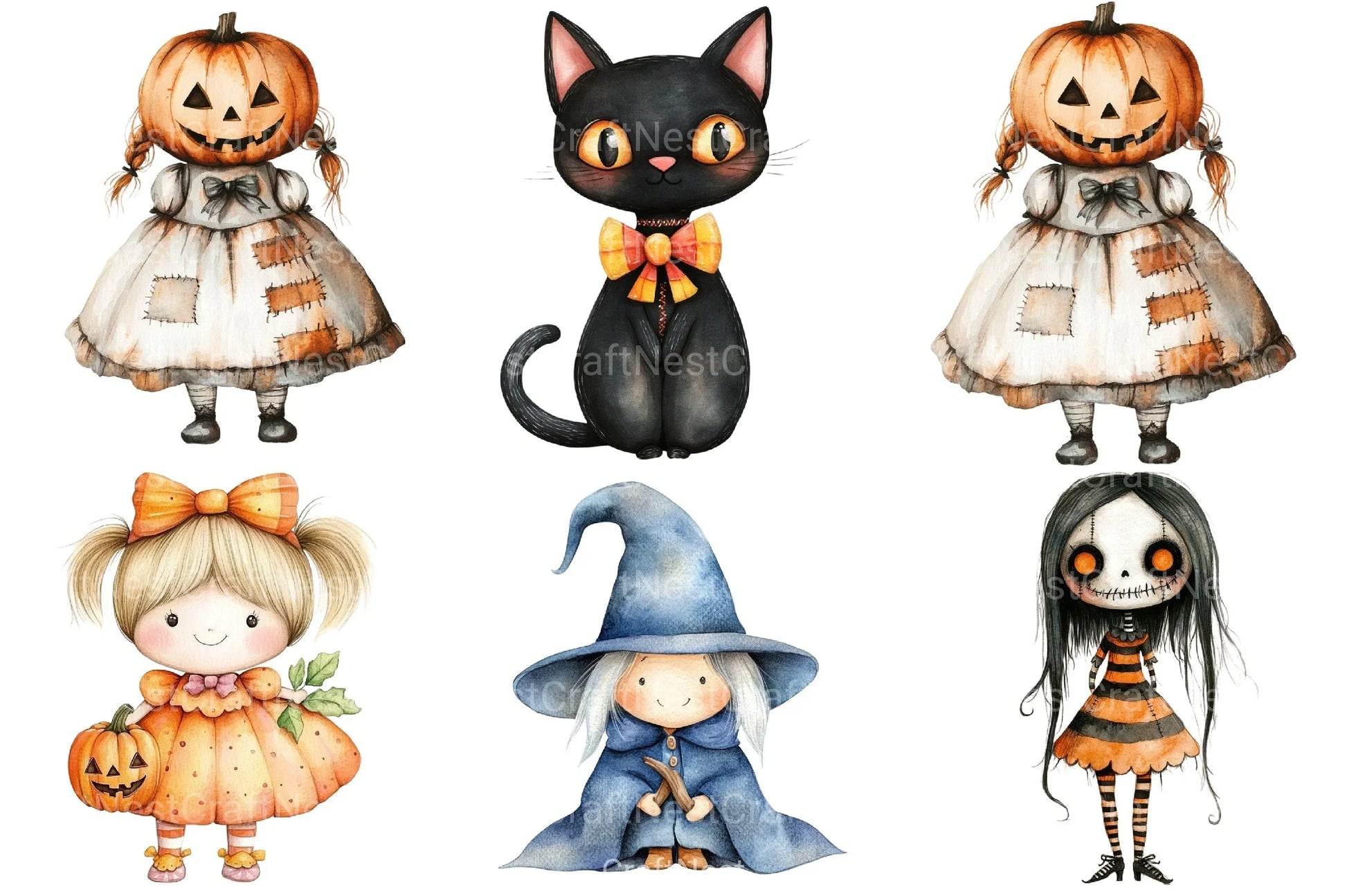Whimsical Halloween Dolls Clipart Bundle - CraftNest - Digital Crafting and Art