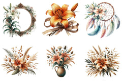 Lily Flower Boho Clipart Bundle - CraftNest - Digital Crafting and Art