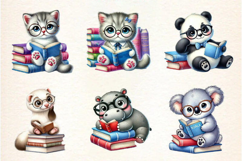 Cute Animals Reading Book Clipart Bundle - CraftNest - Digital Crafting and Art