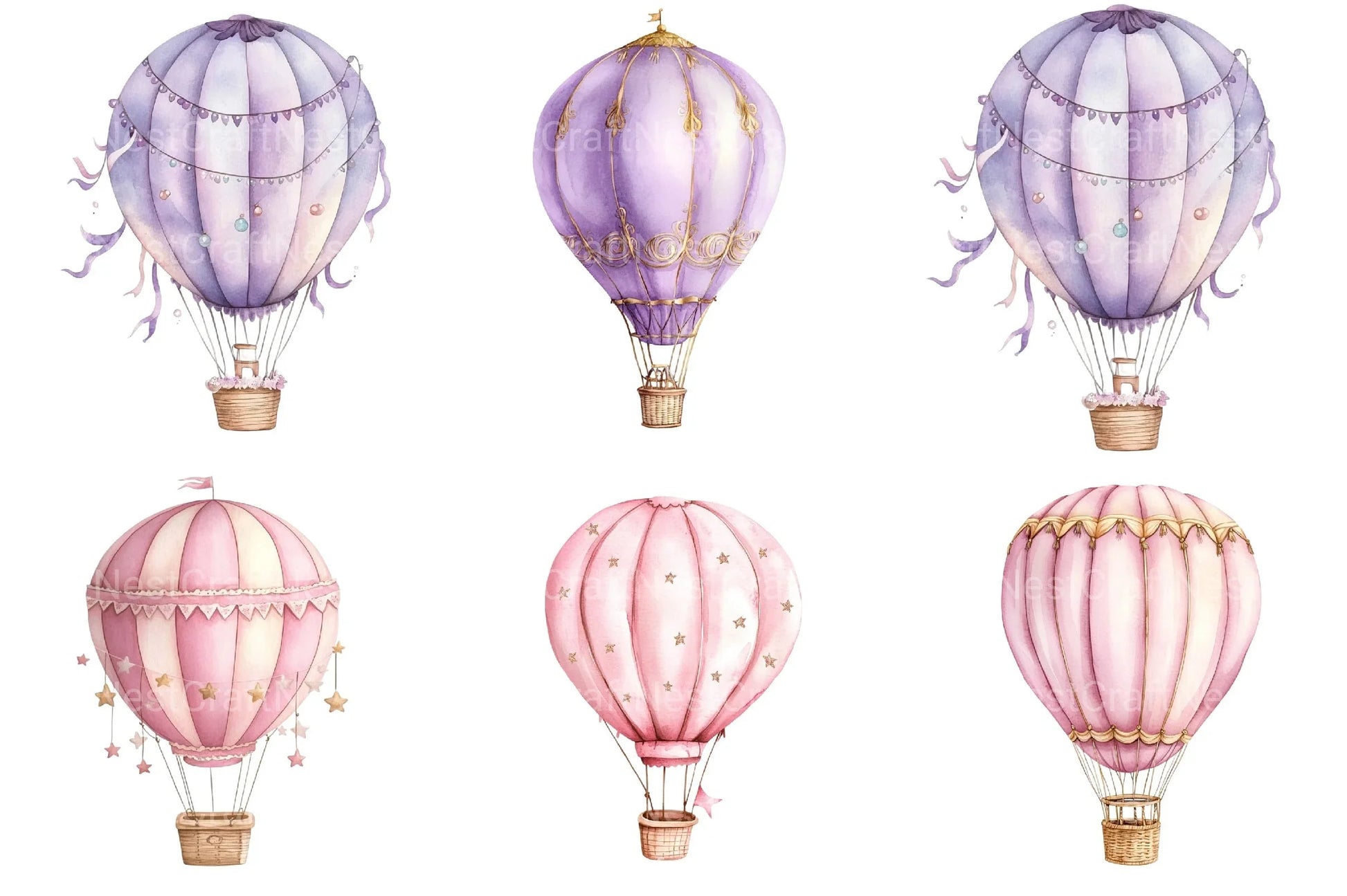 Pastel Hot Air Balloons Clipart Bundle - CraftNest - Digital Crafting and Art