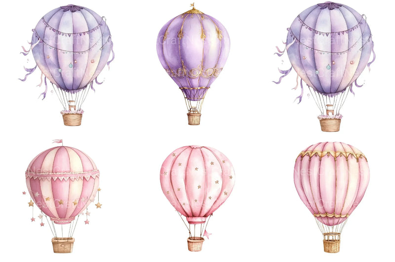 Pastel Hot Air Balloons Clipart Bundle - CraftNest - Digital Crafting and Art
