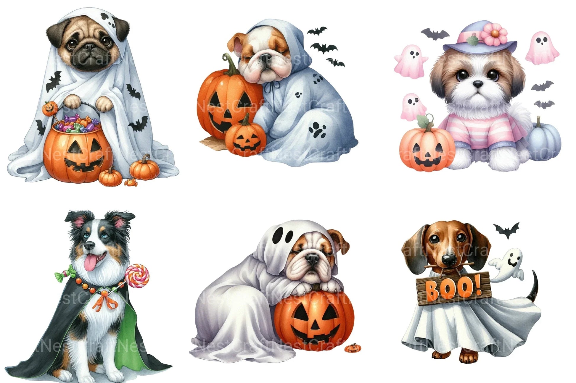 Halloween Ghost Dog Clipart Bundle - CraftNest - Digital Crafting and Art