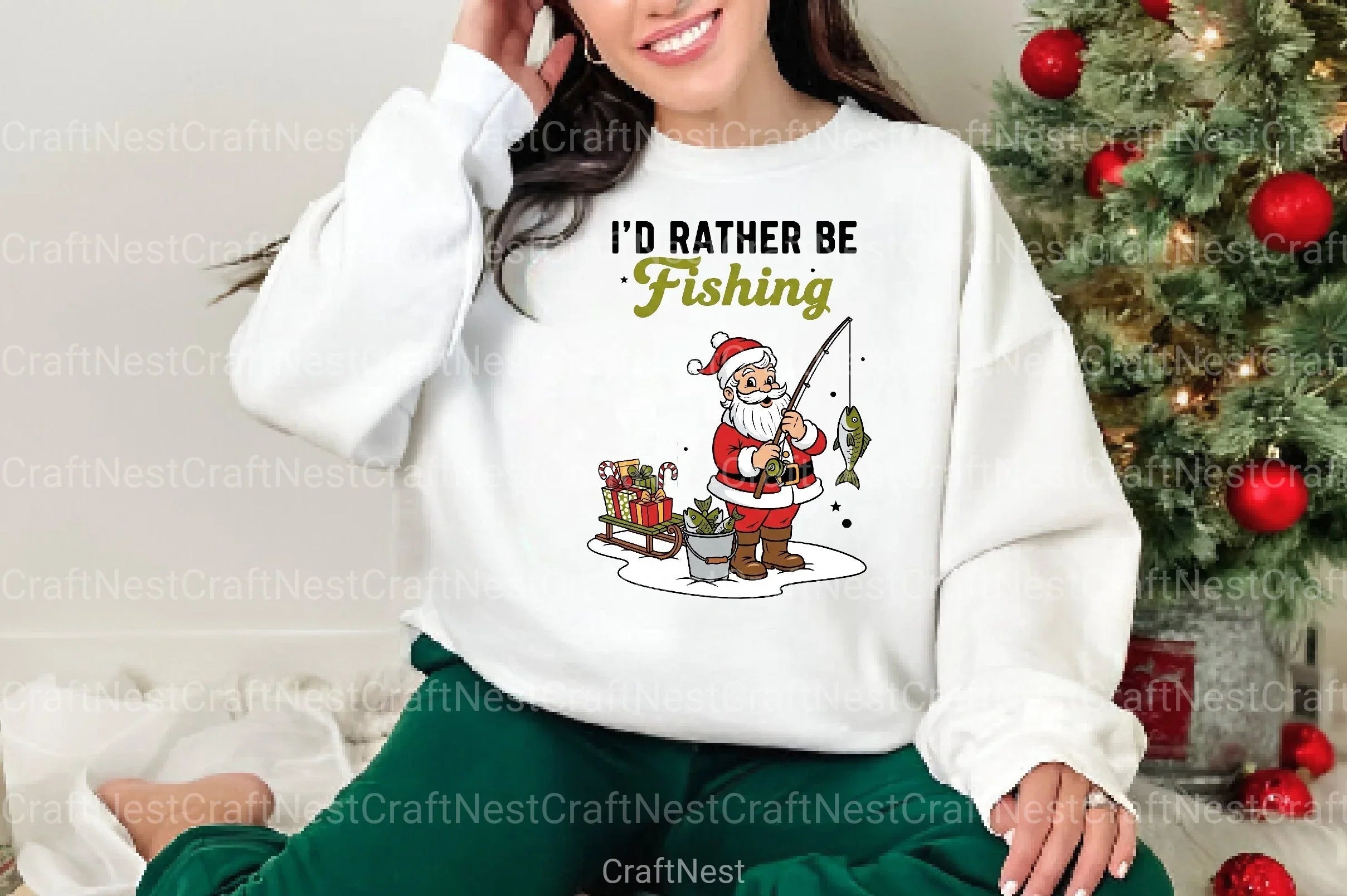 Funny Santa Fishing Christmas Clipart Bundle