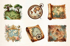 Vintage Map Designs Clipart Bundle - CraftNest - Digital Crafting and Art