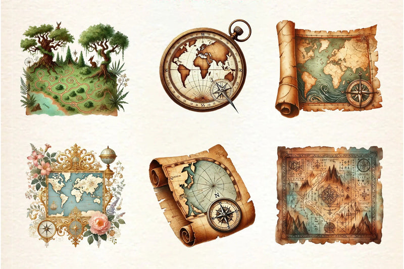 Vintage Map Designs Clipart Bundle - CraftNest - Digital Crafting and Art