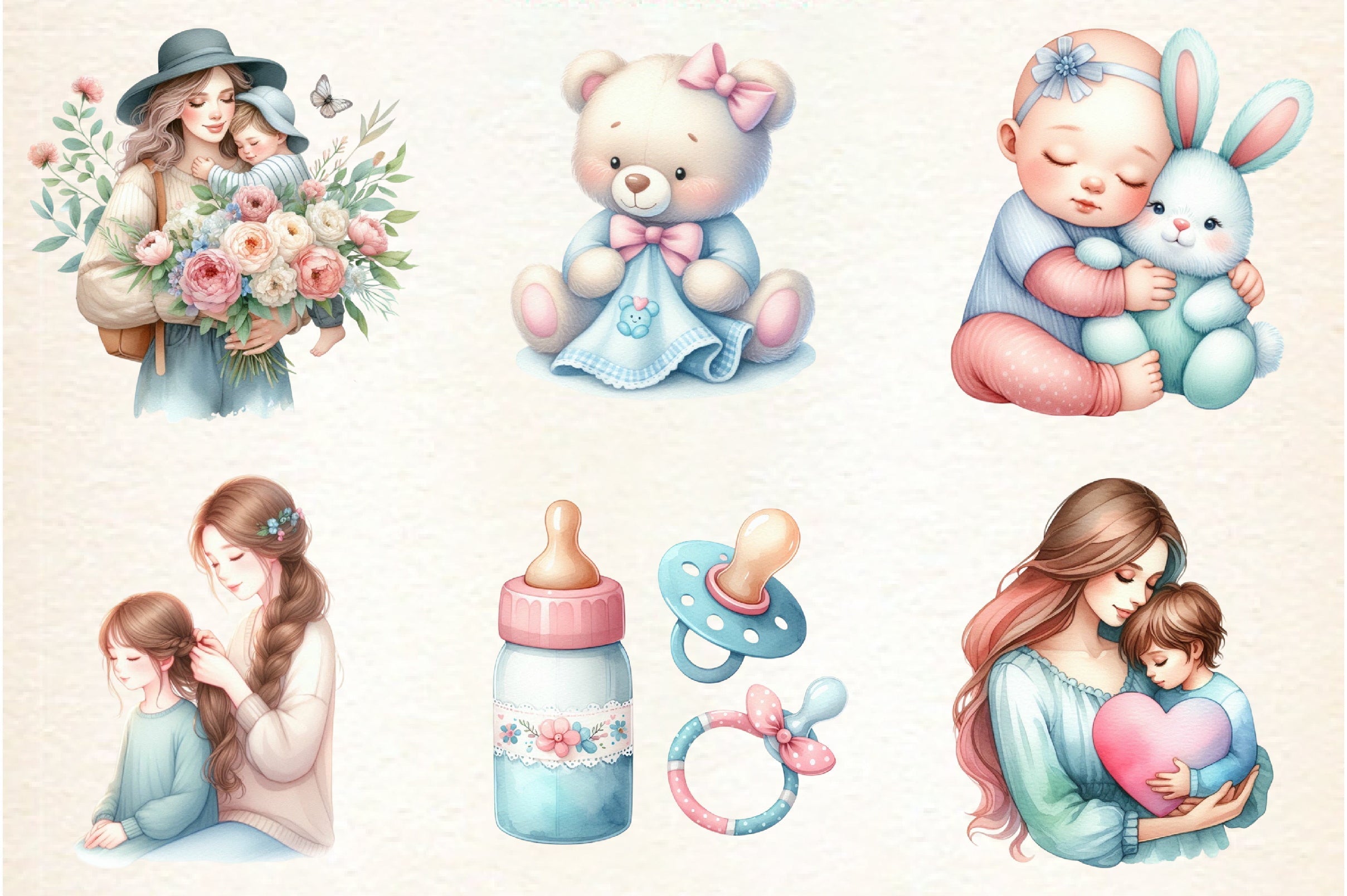 Pastel Mother's & Child Clipart Bundle