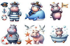 Hippo Sea Captain Baby Room Clipart Bundle - CraftNest - Digital Crafting and Art