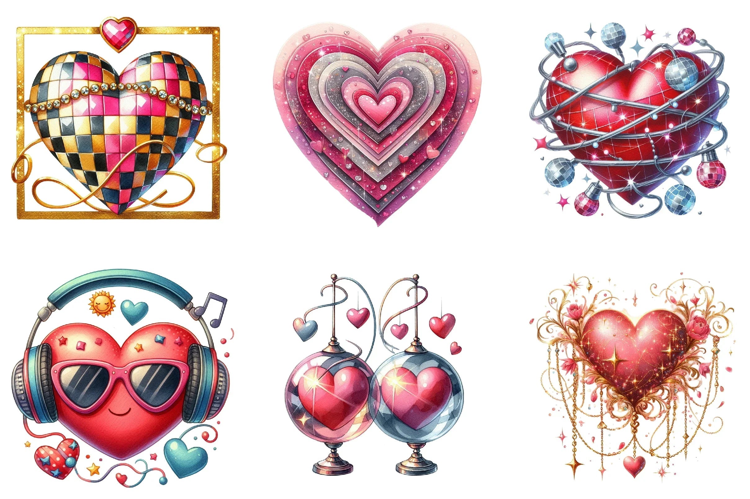 Disco Valentine Heart Clipart Bundle - CraftNest - Digital Crafting and Art
