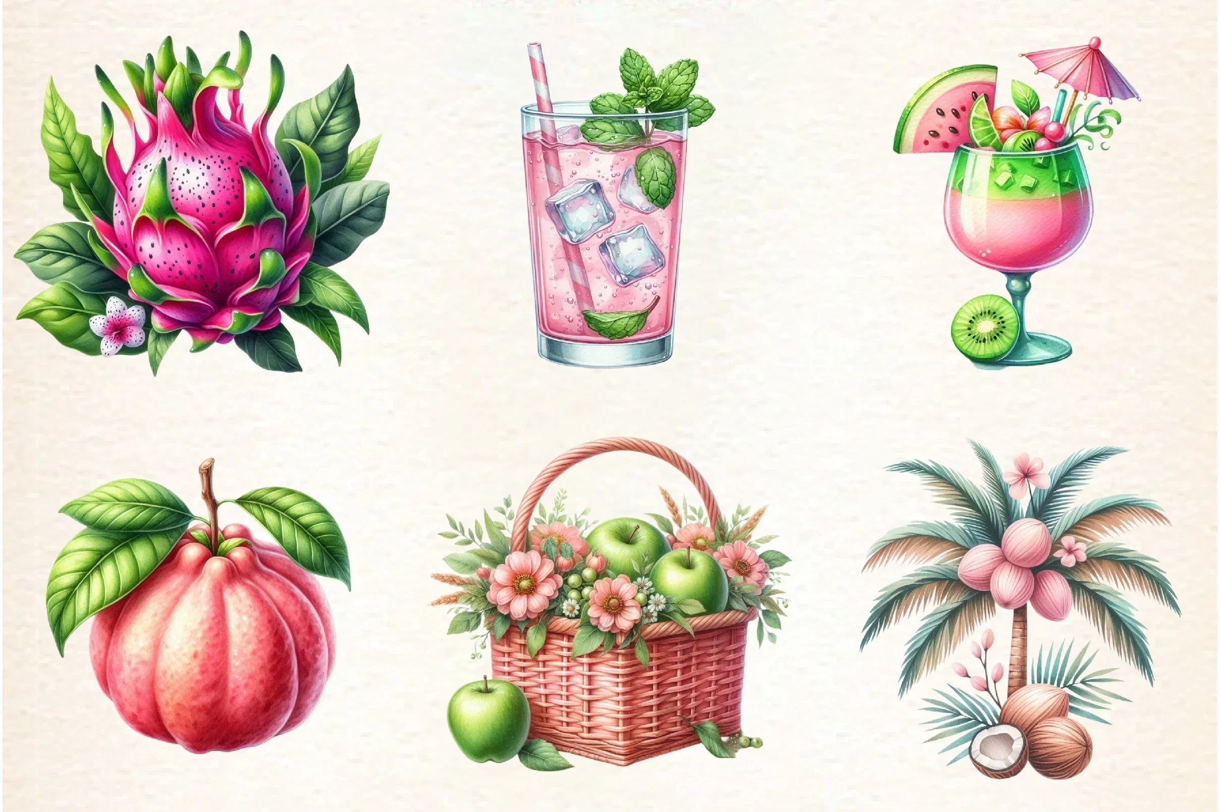 Pink and Green Summer Clipart Bundle - CraftNest - Digital Crafting and Art