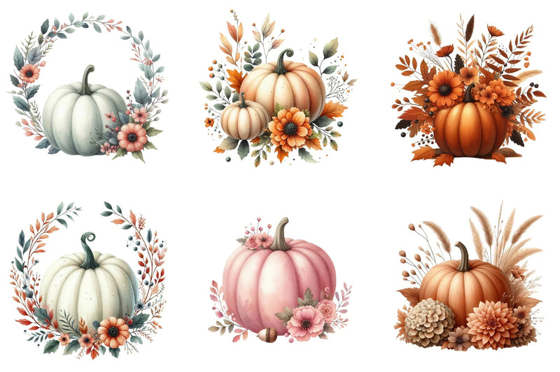 Fall Floral Pumpkin Clipart Bundle - CraftNest - Digital Crafting and Art