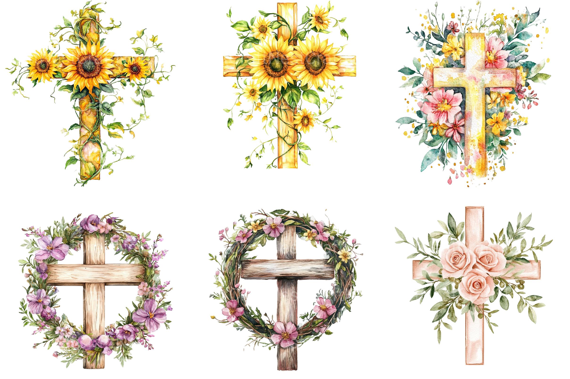 Summer Floral Cross Clipart 1