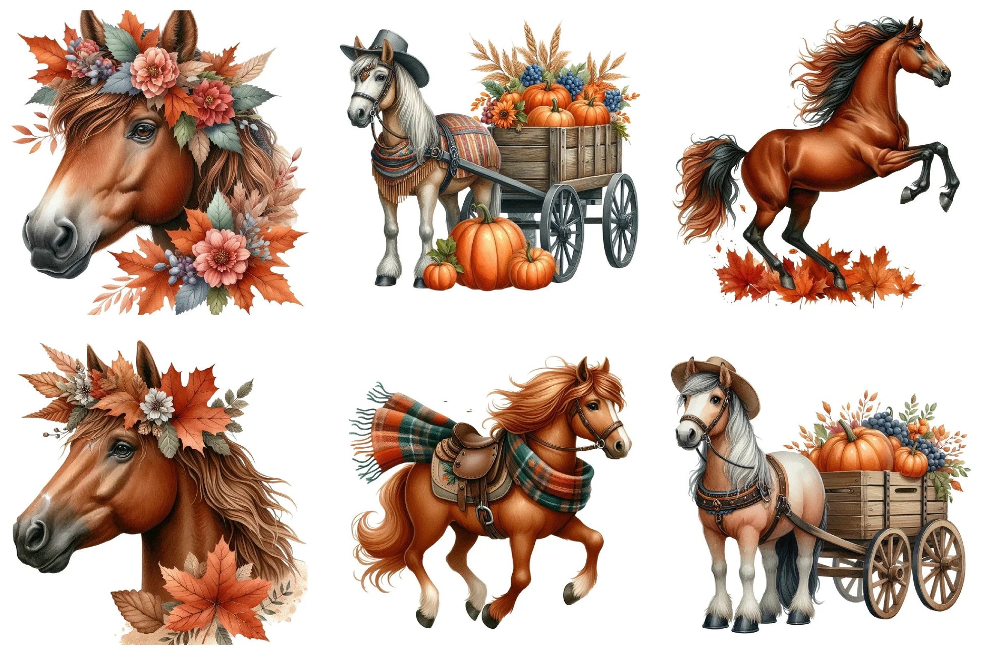 Autumn Brown Horse Clipart Bundle - CraftNest - Digital Crafting and Art