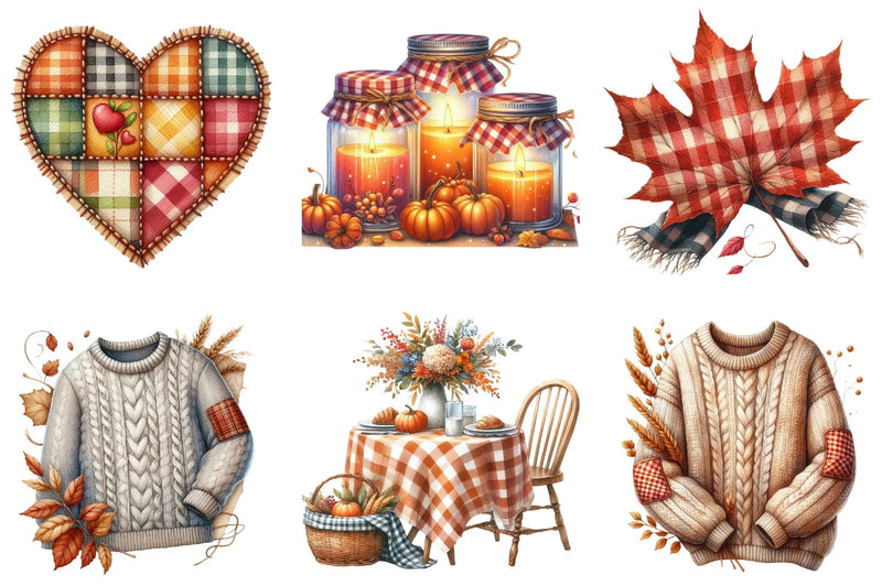 Gingham Autumn Clipart Bundle - CraftNest - Digital Crafting and Art