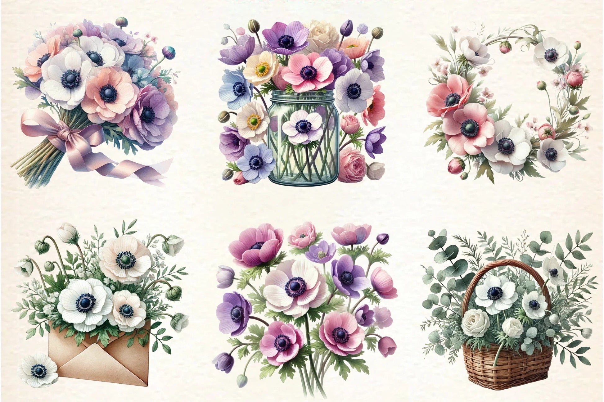 Spring Anemones Floral Clipart Bundle - CraftNest - Digital Crafting and Art