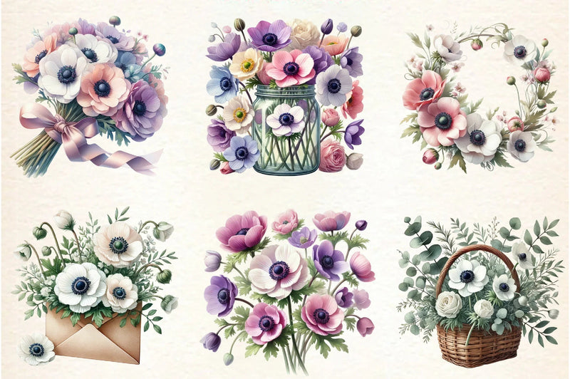 Spring Anemones Floral Clipart Bundle - CraftNest - Digital Crafting and Art
