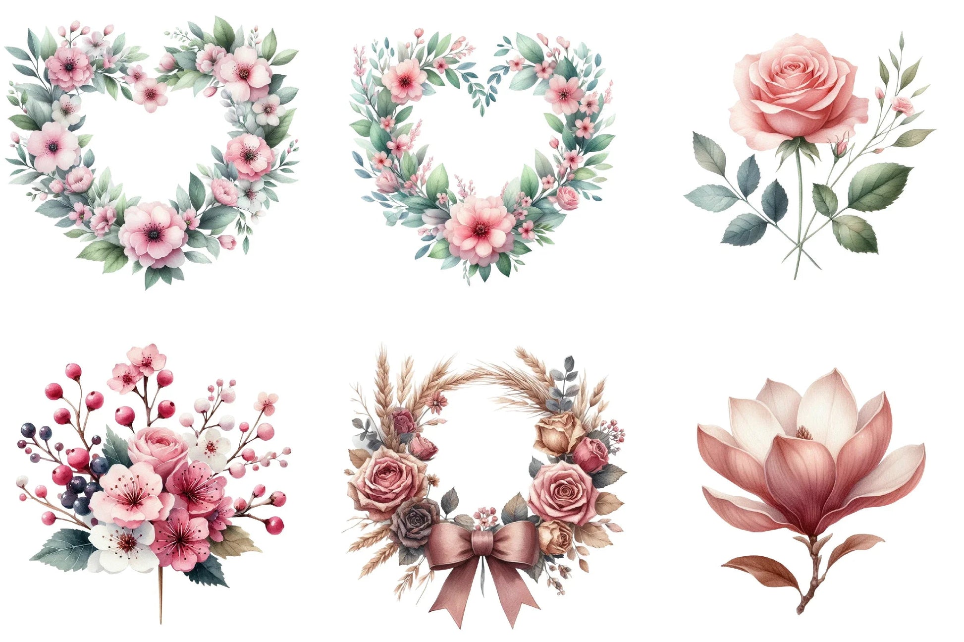 Dusty Pink Floral Clipart Bundle - CraftNest - Digital Crafting and Art