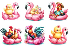 Cute Chickens on Flamingo Floats Clipart Bundle - CraftNest - Digital Crafting and Art