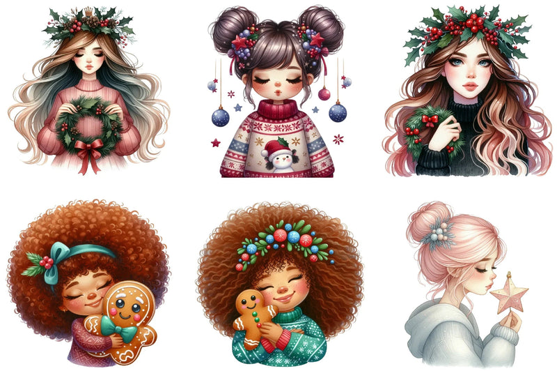 Hair Girl Christmas Clipart Bundle - CraftNest - Digital Crafting and Art