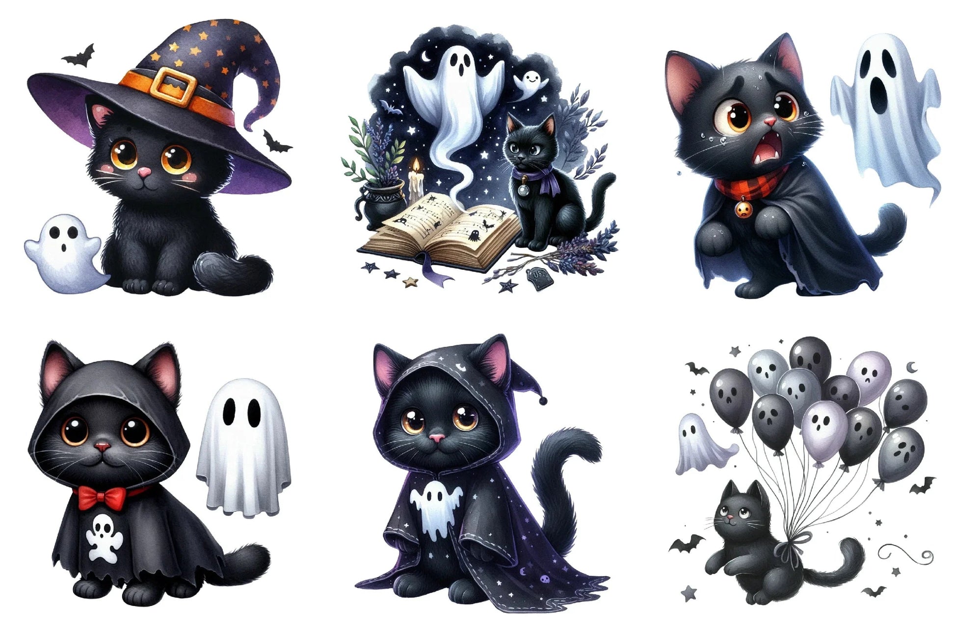 Funny Halloween Black Cat Ghost Clipart Bundle - CraftNest - Digital Crafting and Art
