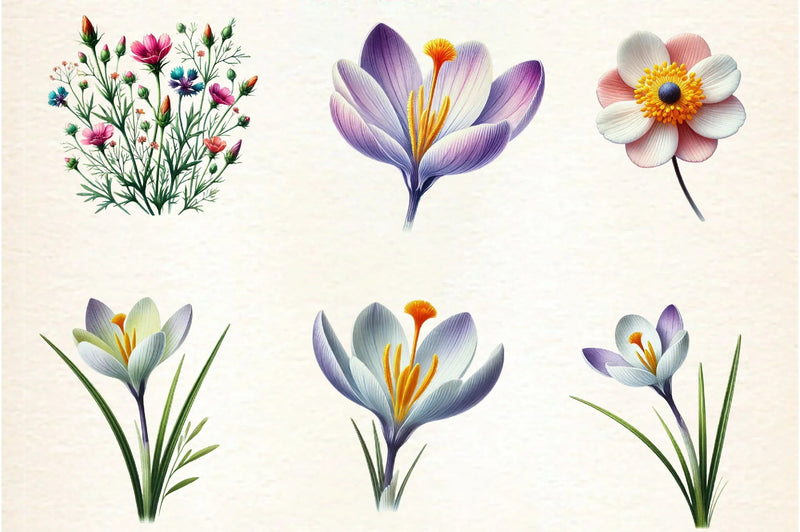 Spring Crocus Flower Clipart Bundle - CraftNest - Digital Crafting and Art
