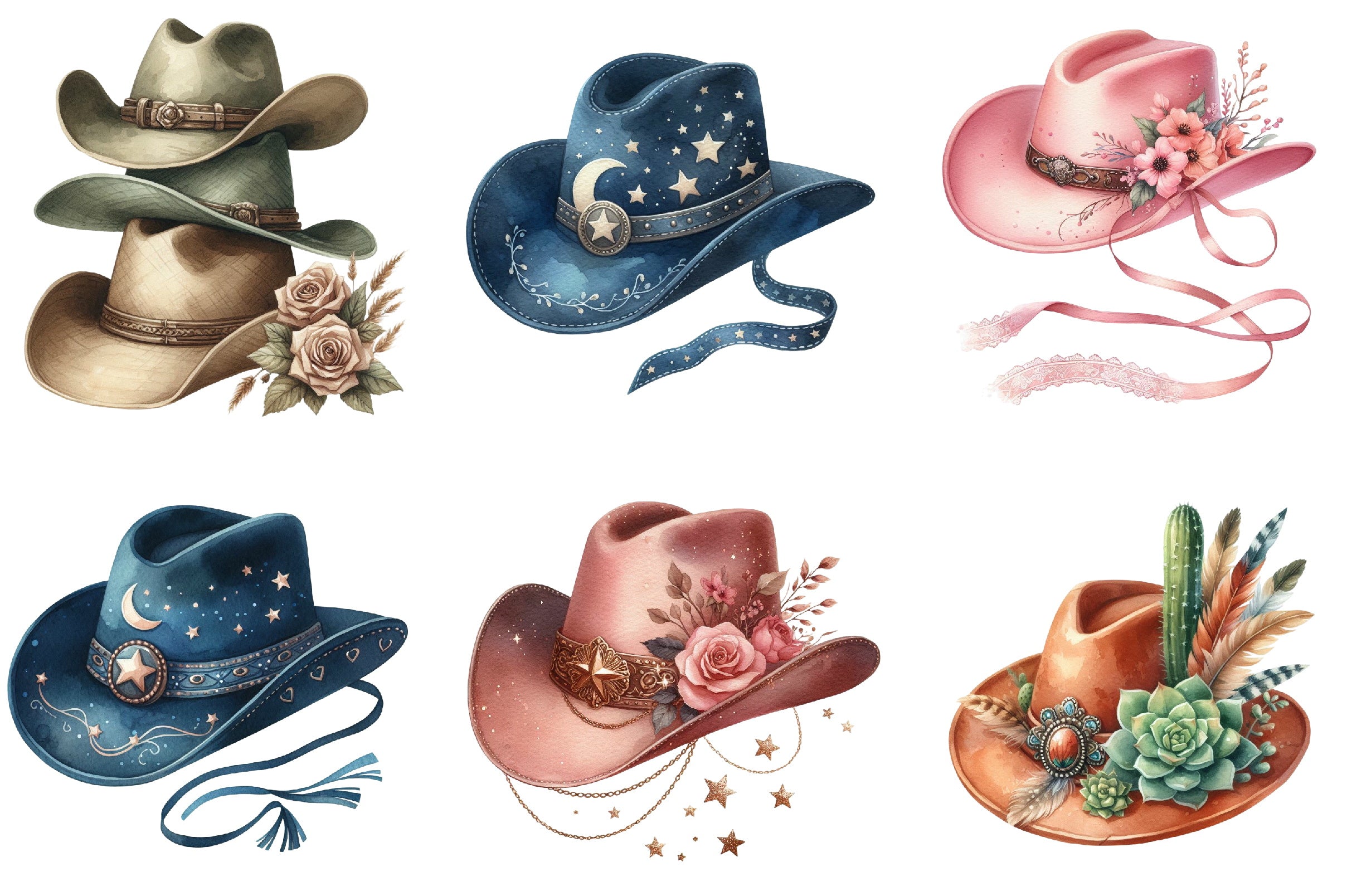 Cowboy Hat Boho Clipart Bundle