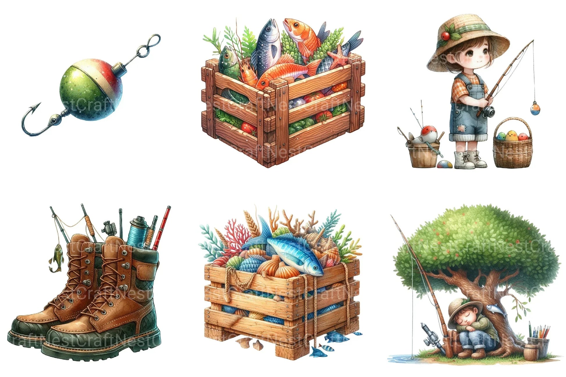 Little Fisherman Clipart Bundle - CraftNest - Digital Crafting and Art
