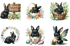 Cute Black Easter Bunny Clipart Bundle - CraftNest - Digital Crafting and Art