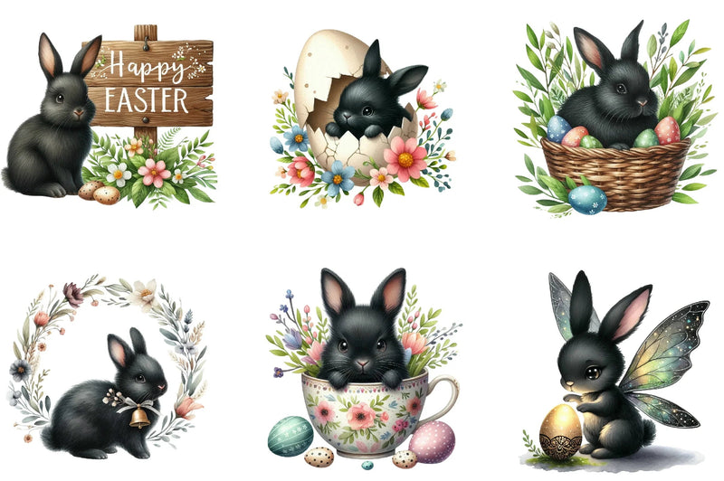 Cute Black Easter Bunny Clipart Bundle - CraftNest - Digital Crafting and Art