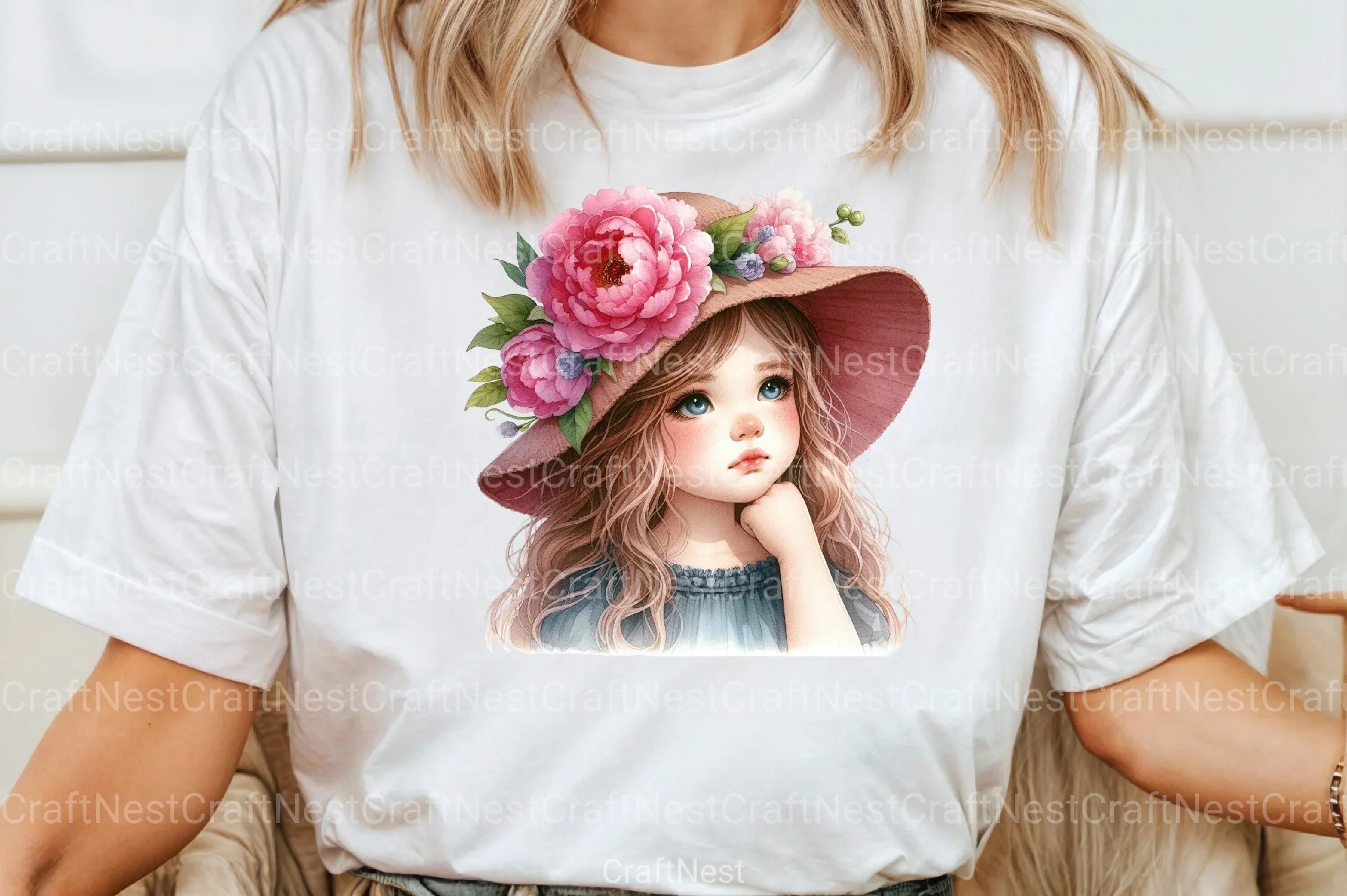 Girl with Peonies Flower Clipart Bundle 8 - CraftNest - Digital Crafting and Art