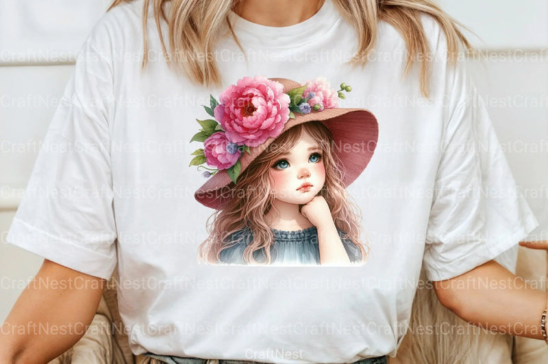 Girl with Peonies Flower Clipart Bundle 8 - CraftNest - Digital Crafting and Art