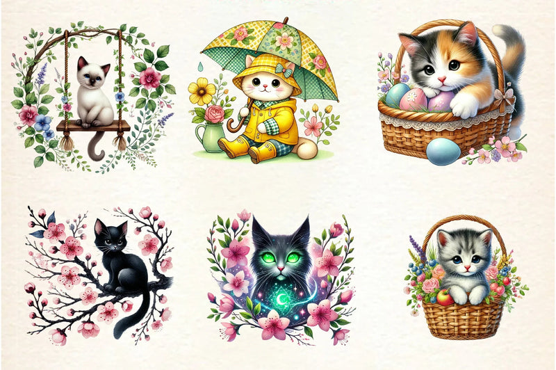 Spring Cats Clipart Bundle - CraftNest - Digital Crafting and Art