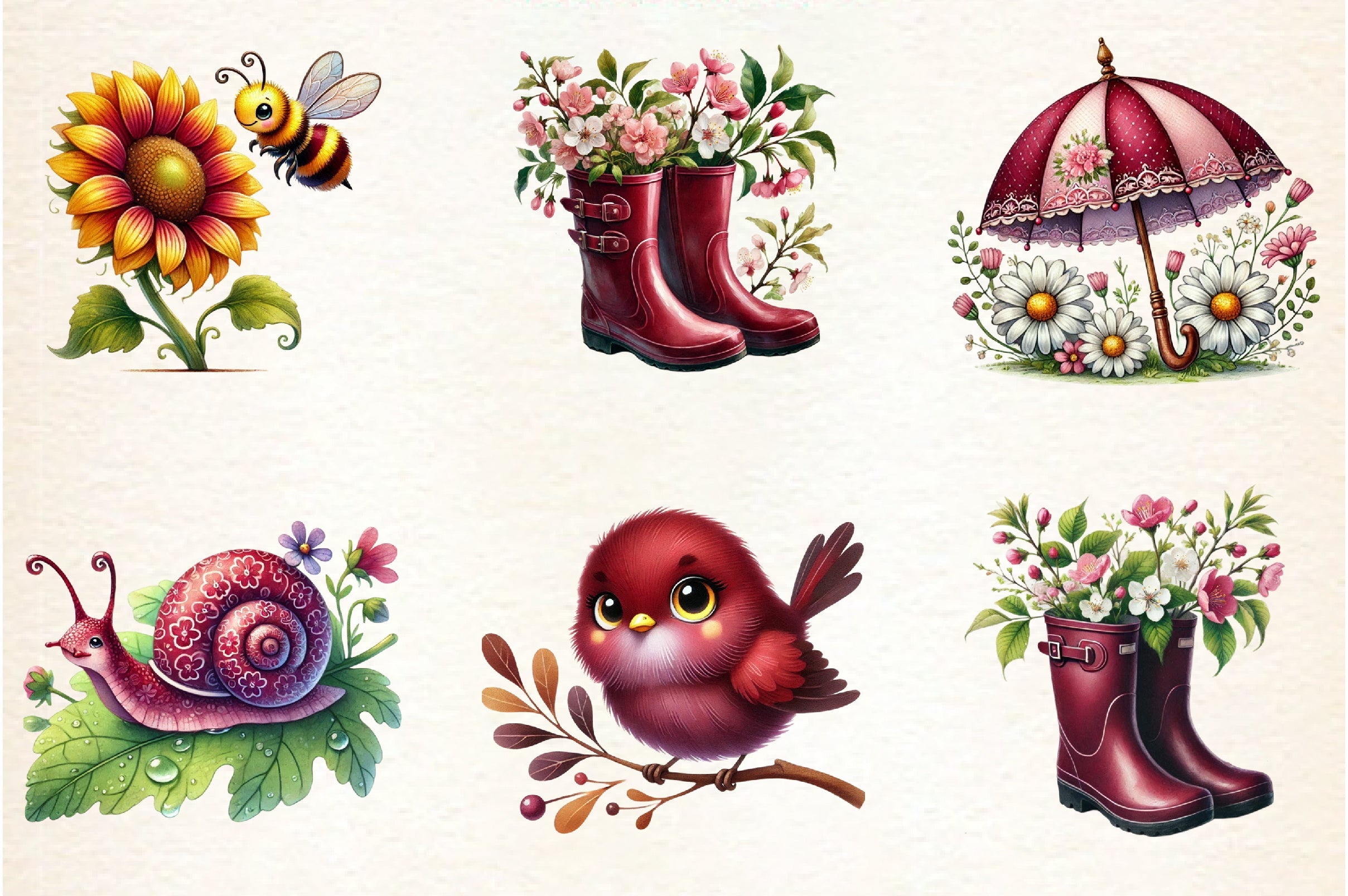 Burgundy Spring Clipart Bundle