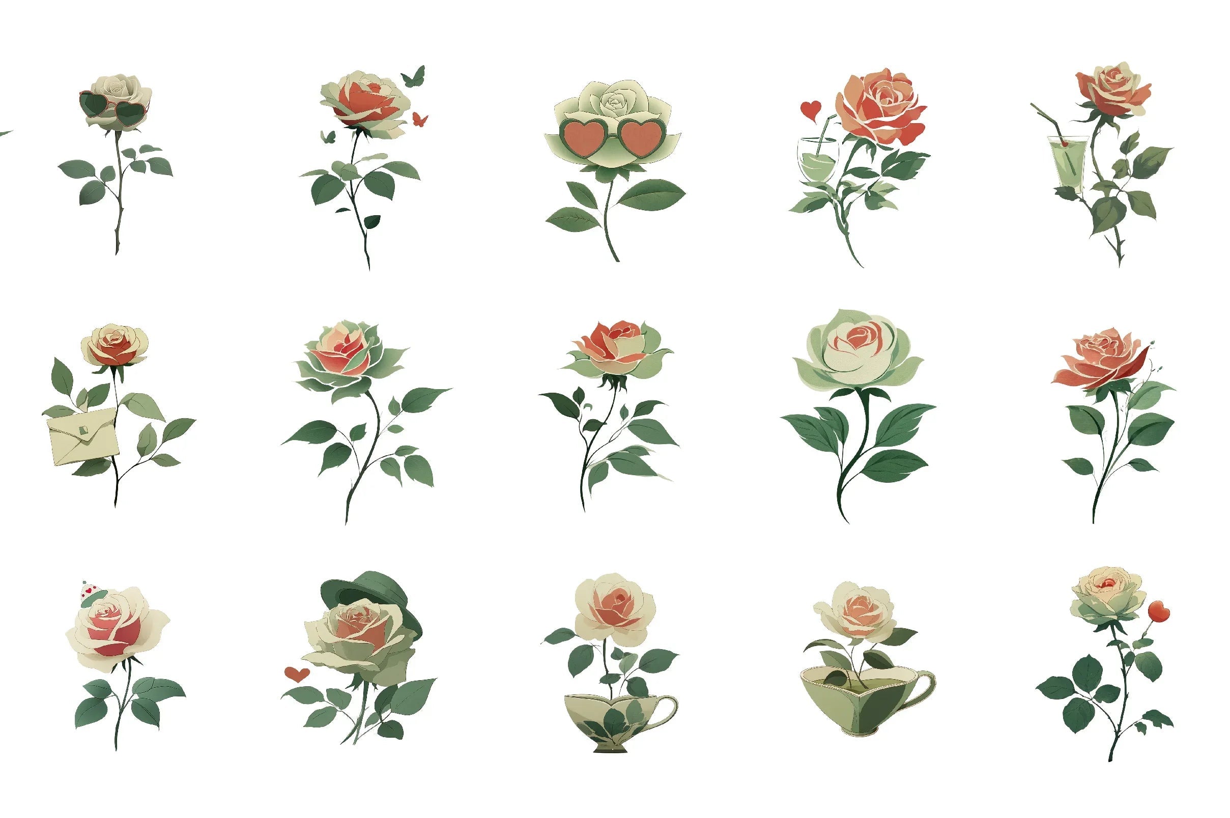 Quirky Valentine Rose Flower Clipart Bundle - CraftNest - Digital Crafting and Art