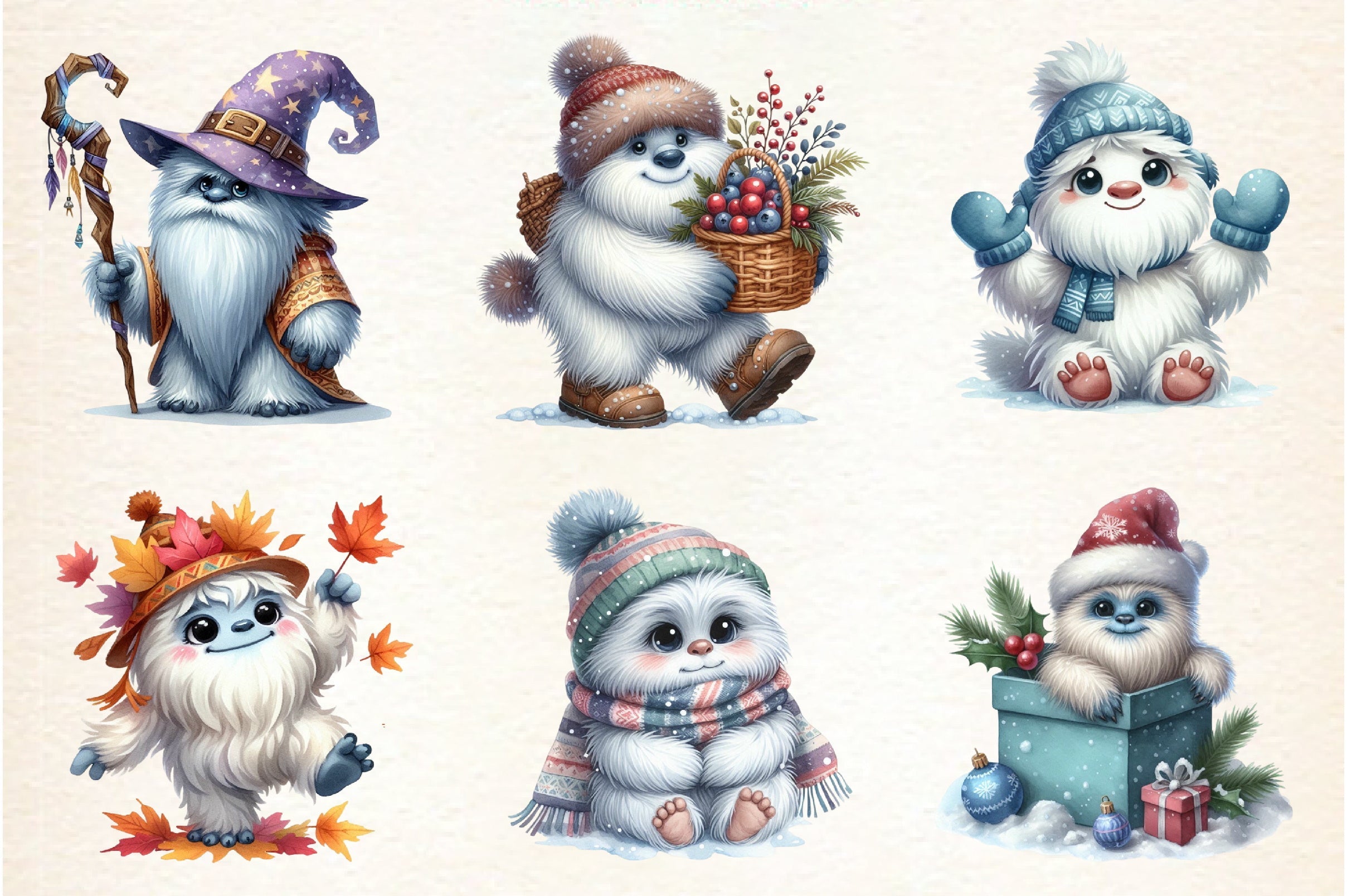 Cute Yeti Digital Clipart Bundle