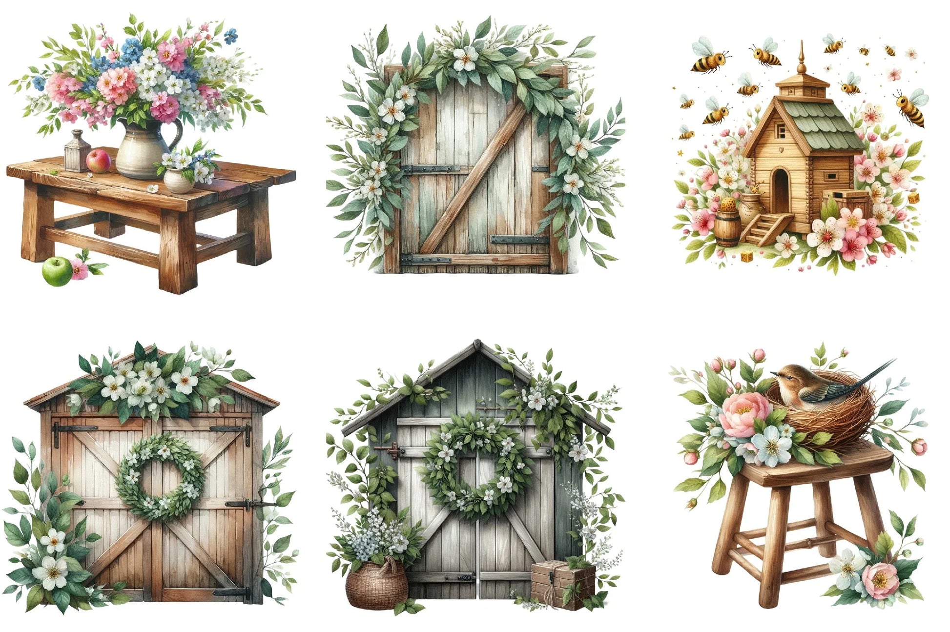 Rustic Vintage Farmhouse Spring Clipart Bundle - CraftNest - Digital Crafting and Art