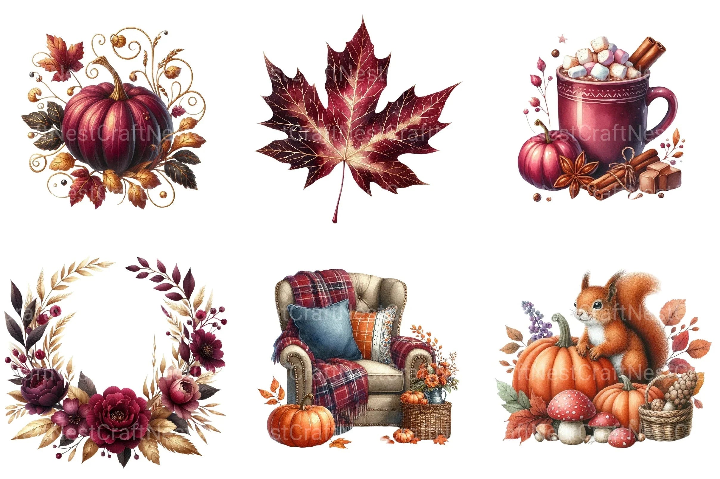 Burgundy Autumn Clipart Bundle 6 - CraftNest - Digital Crafting and Art