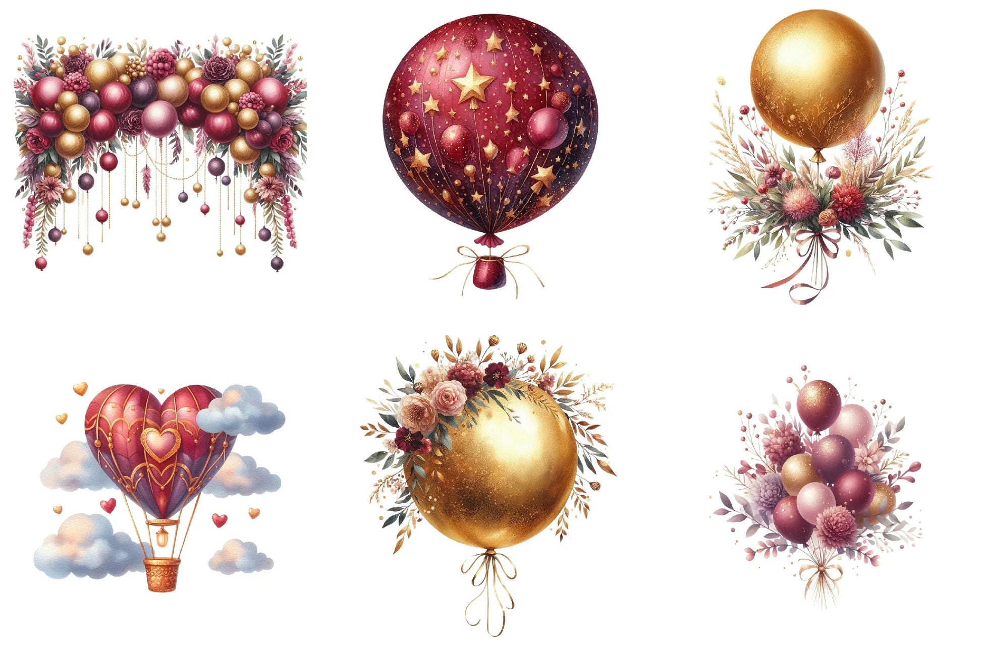 Burgundy and Gold Balloons Clipart Bundle - CraftNest - Digital Crafting and Art