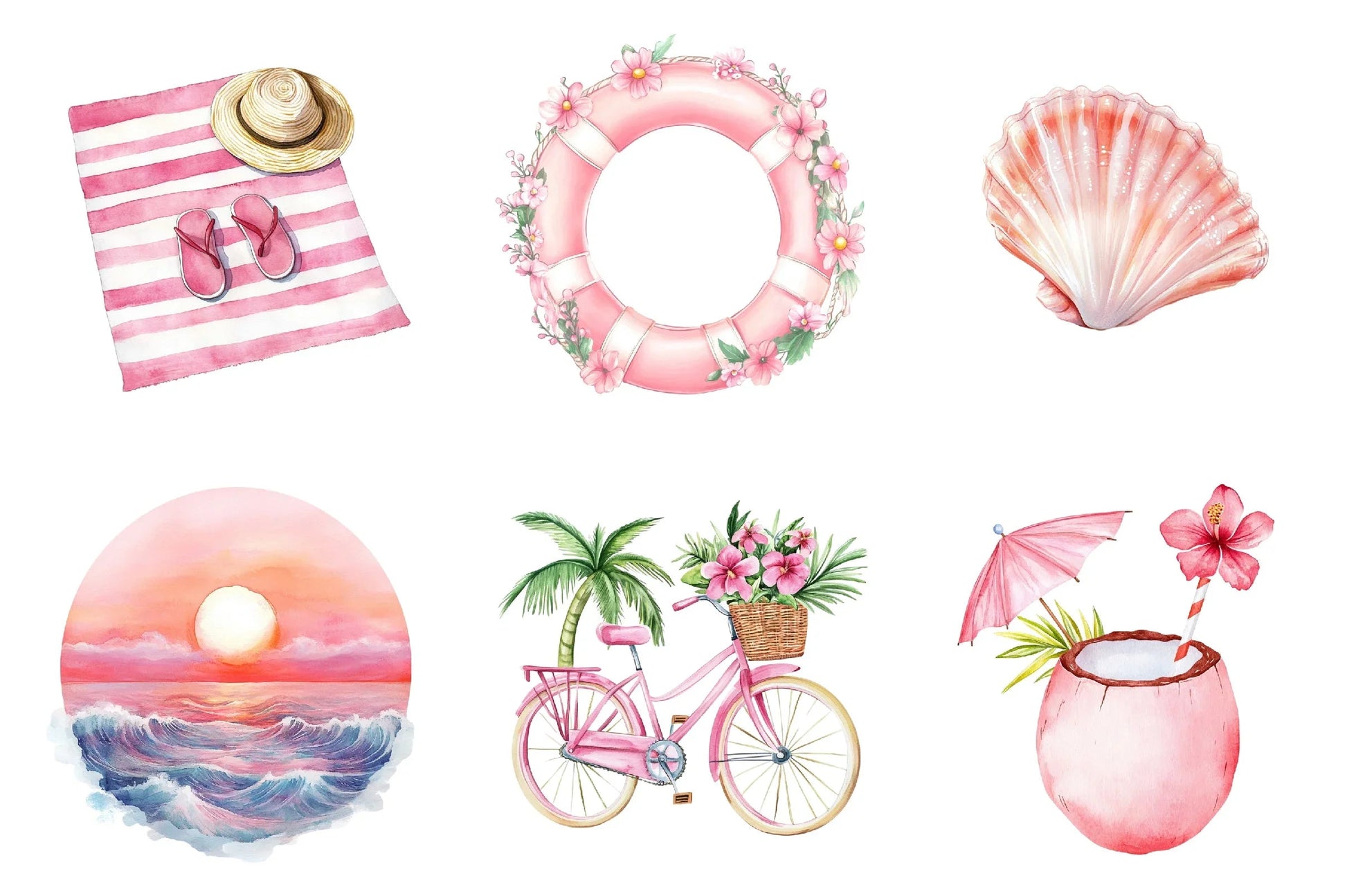 Pink Summer Beach Clipart Bundle - CraftNest - Digital Crafting and Art