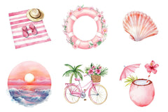 Pink Summer Beach Clipart Bundle - CraftNest - Digital Crafting and Art
