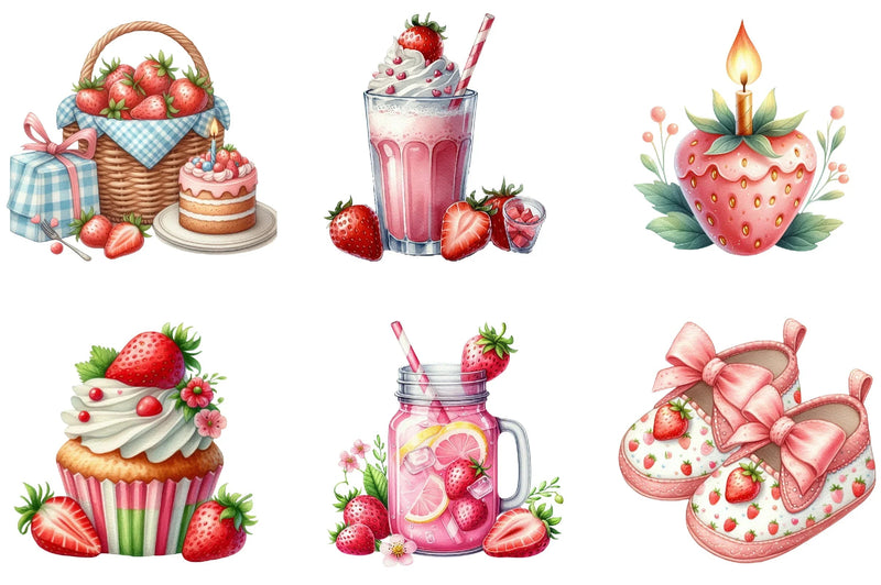 First Birthday Strawberry Clipart Bundle - CraftNest - Digital Crafting and Art